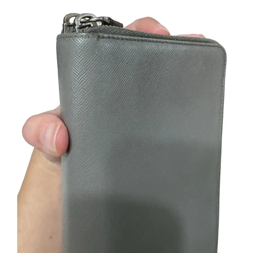 Auth Prada Grey Saffiano Leather Double Zip Travel Organizer Wallet Large - Picture 8 of 16